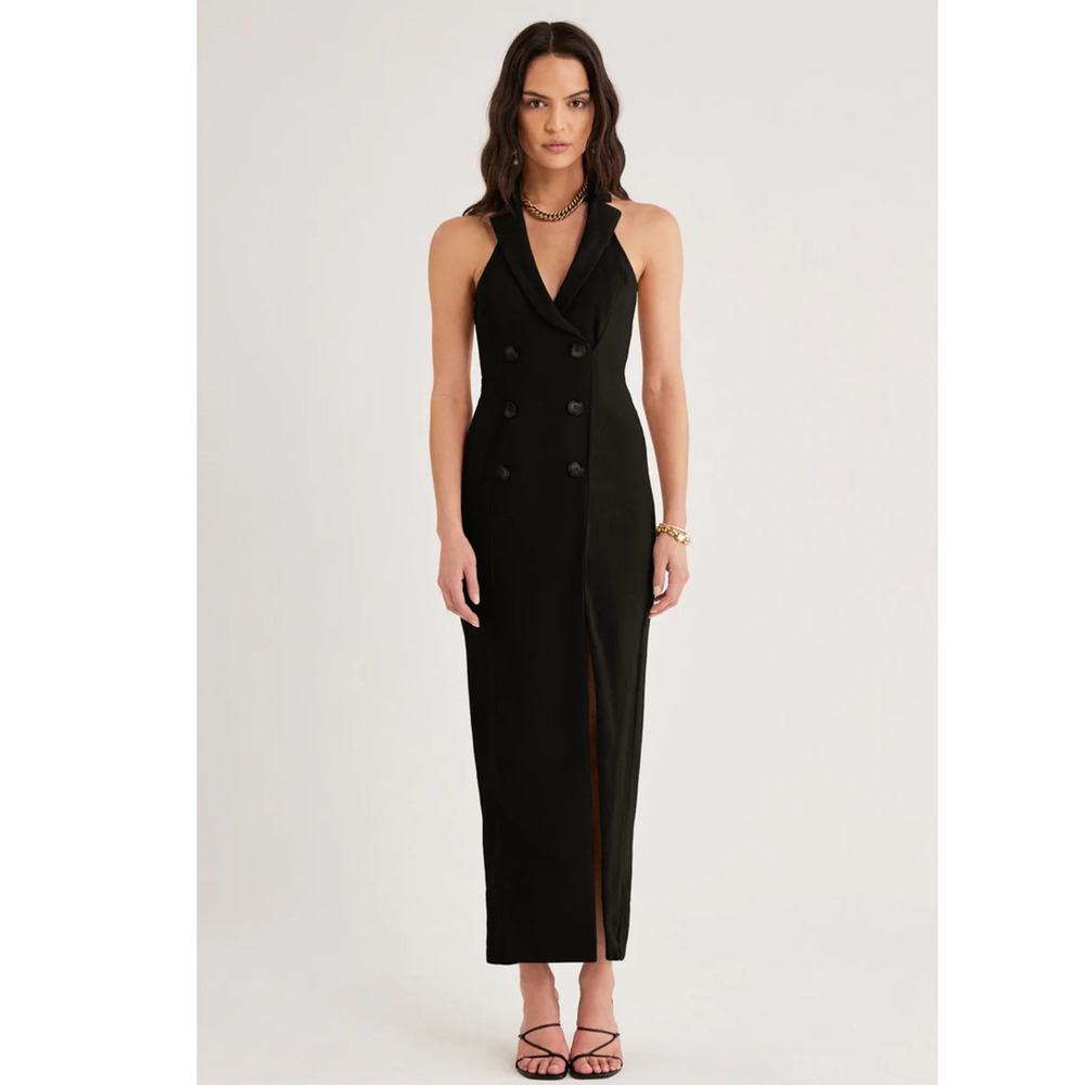 New Free People RUMER Arden Blazer Dress $499 S / US 4 Black Maxi Halter Collar